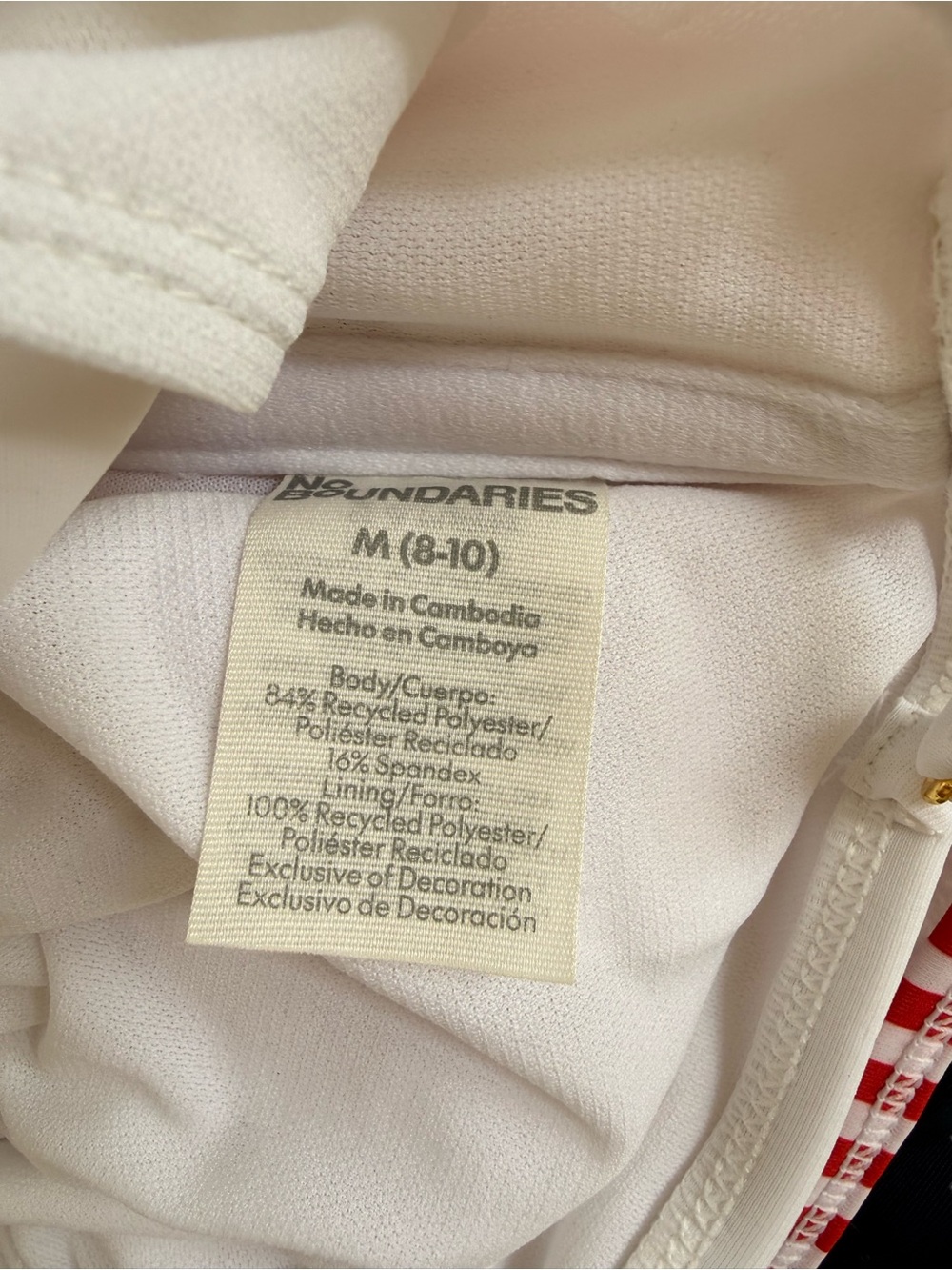 No Boundaries White Bikini Top & Red Gingham Trim reversible bottoms - Picture 4 of 4